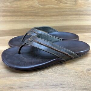 Olukai Mea Ola Flip Flops Mens 12 Brown Leather Sandals
